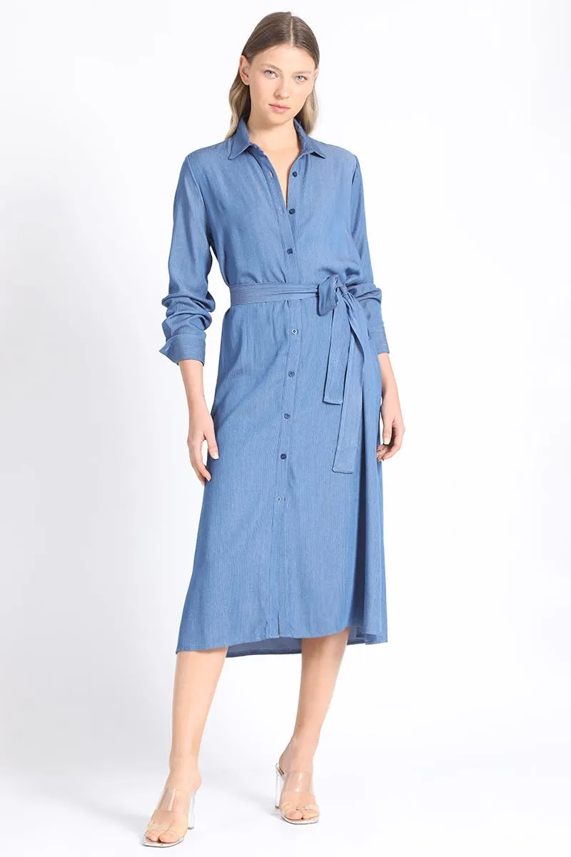 CAMISA EXTRA LARGA CHAMBRAY LISTADO, AZUL, COLECCIÓN ITALIA