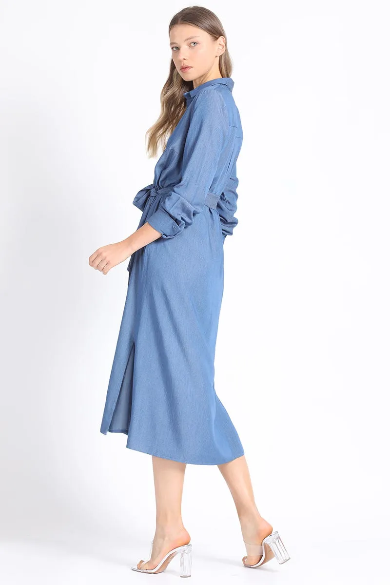 CAMISA EXTRA LARGA CHAMBRAY LISTADO, AZUL, COLECCIÓN ITALIA