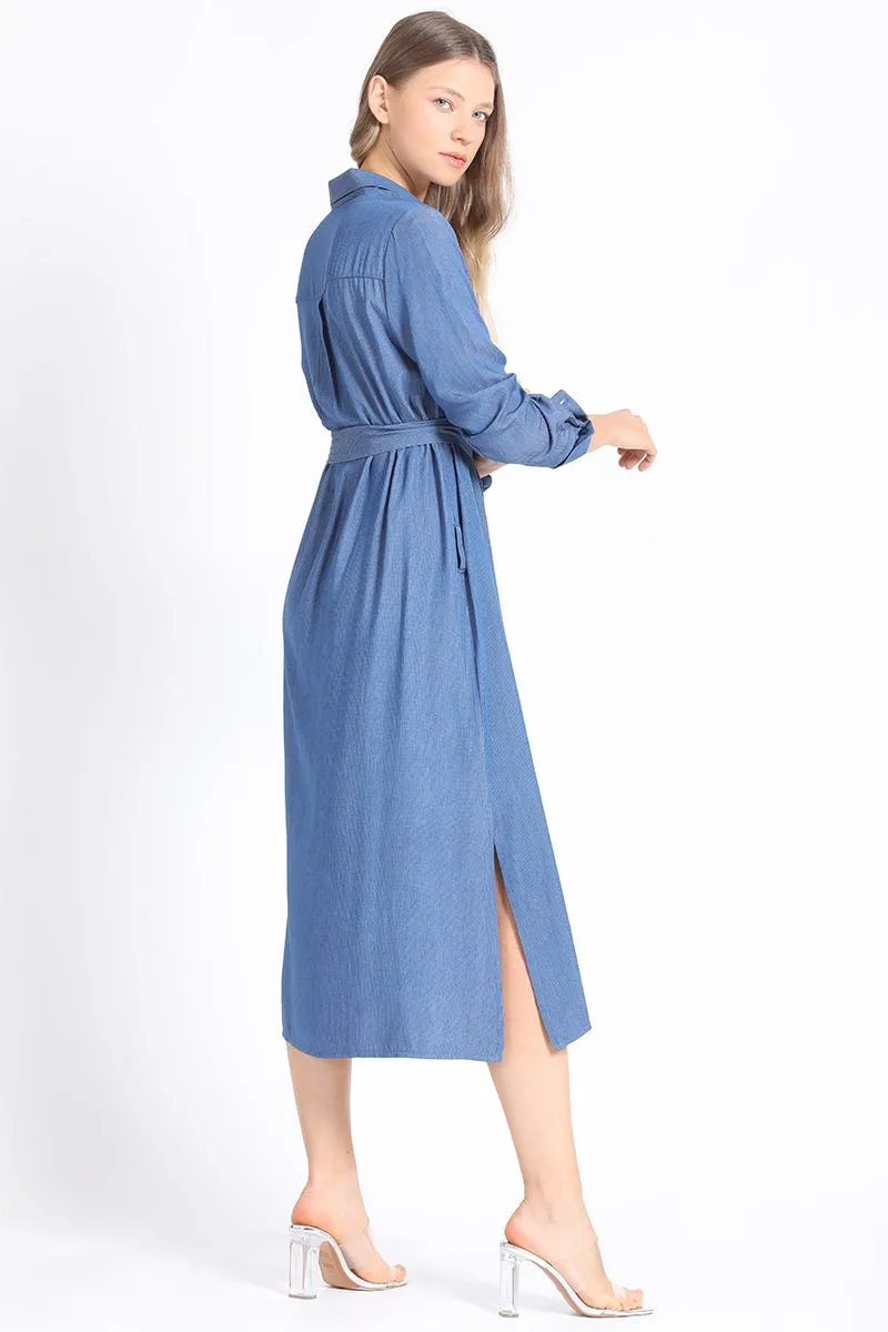 CAMISA EXTRA LARGA CHAMBRAY LISTADO, AZUL, COLECCIÓN ITALIA