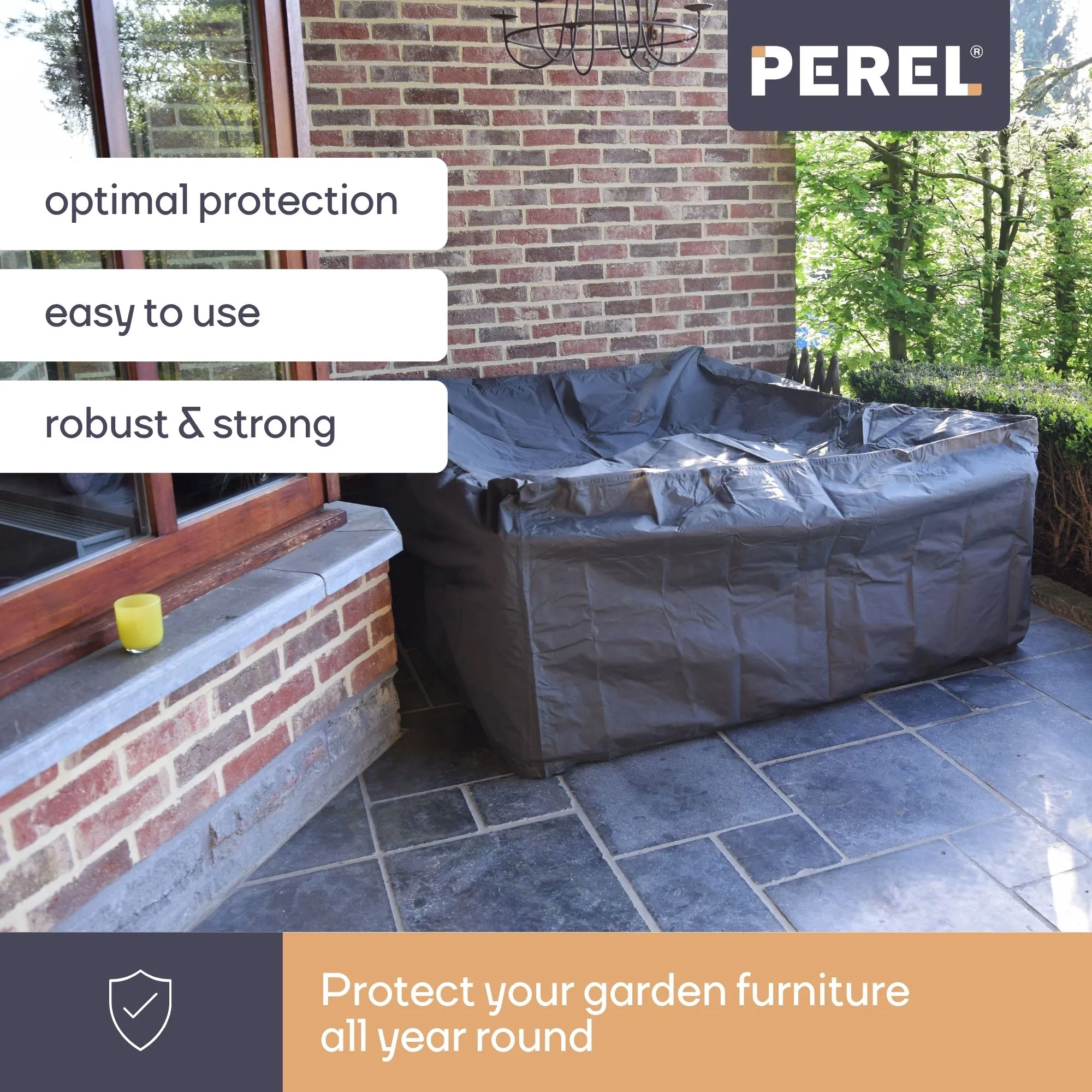 Protective cover for garden set, grey, square, 250 cm x 250 cm x 75 cm