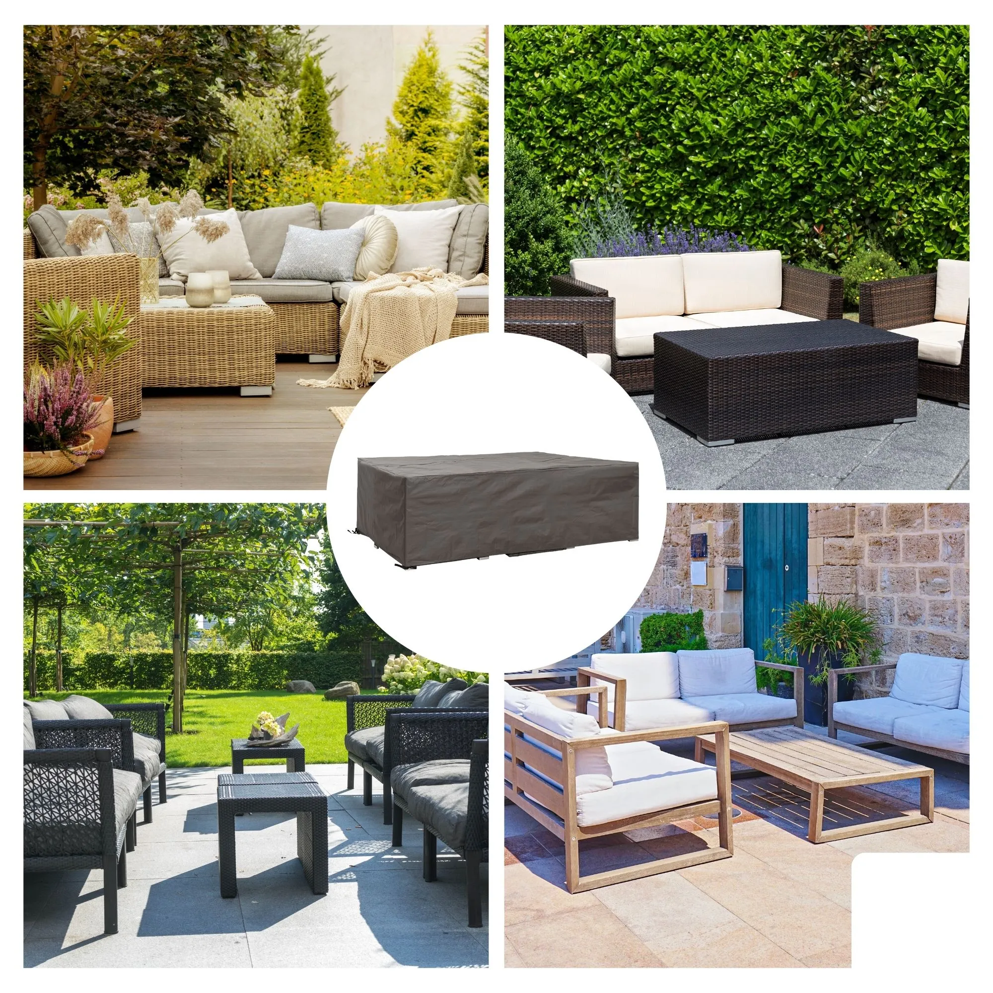 Protective cover for garden set, grey, square, 250 cm x 250 cm x 75 cm