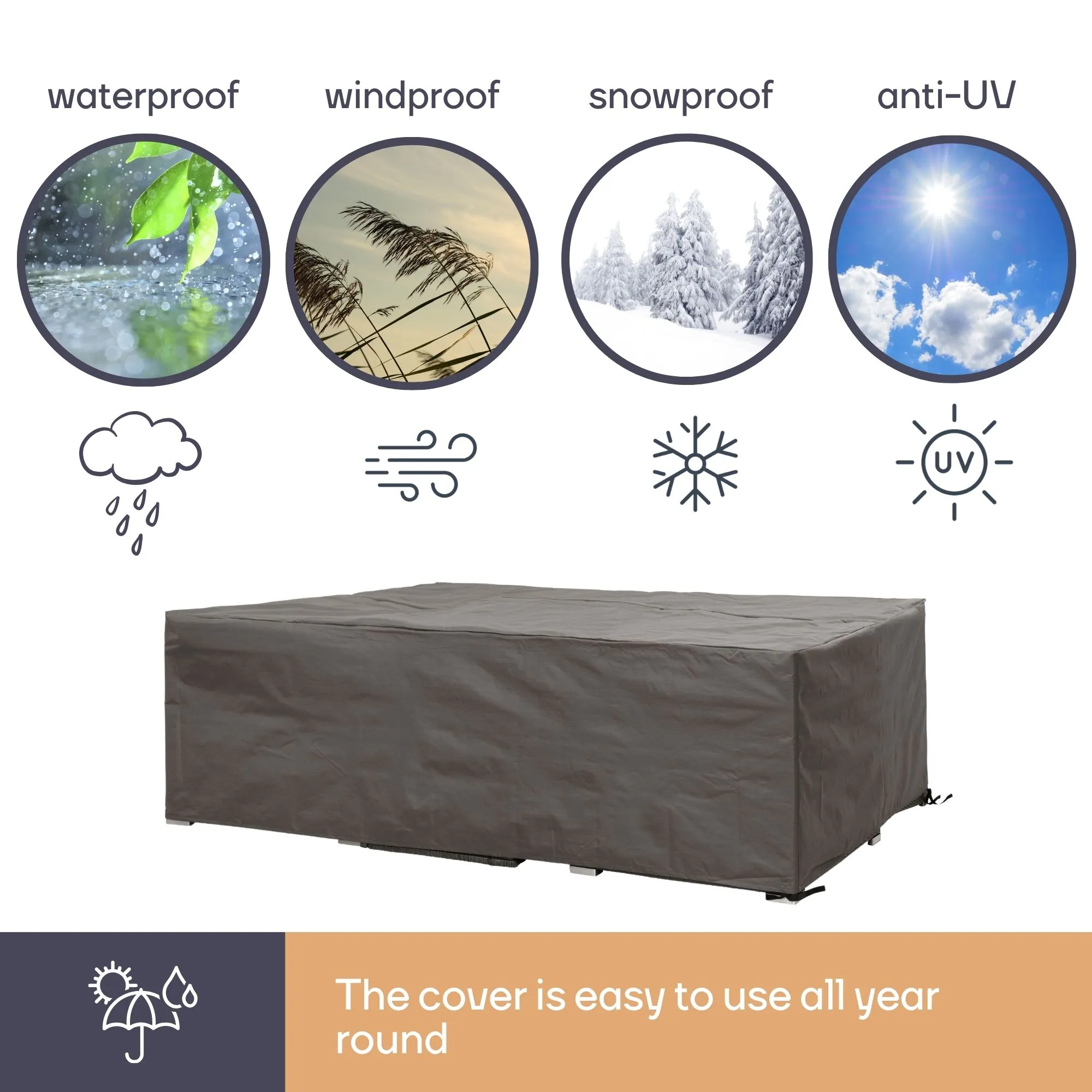 Protective cover for garden set, grey, square, 250 cm x 250 cm x 75 cm