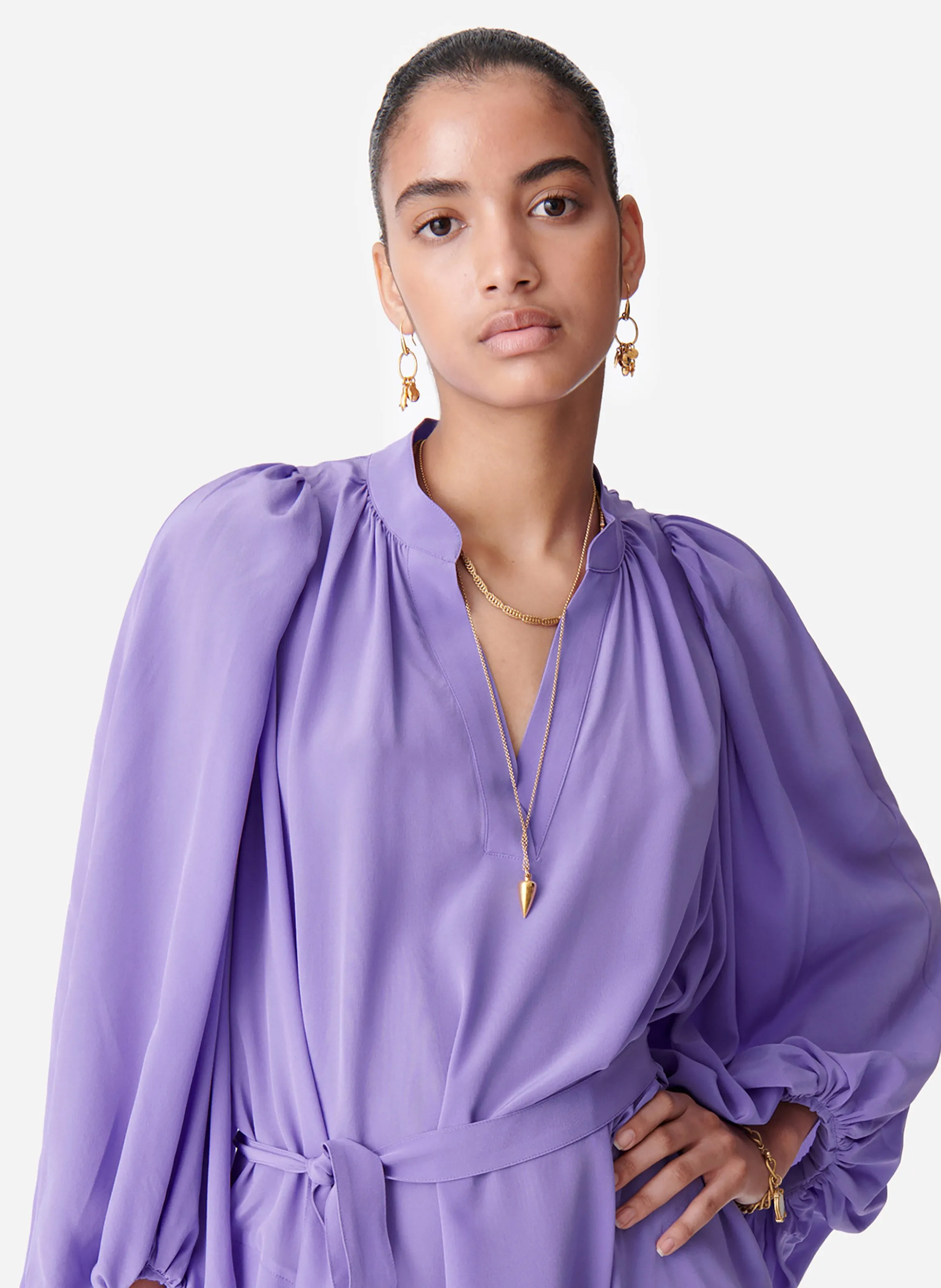 VANESSA BRUNO CANESSA - Vestido largo amplio y fluido de seda en violeta